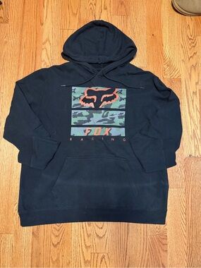 Fox Men's Black with Camo Logo Hoodie